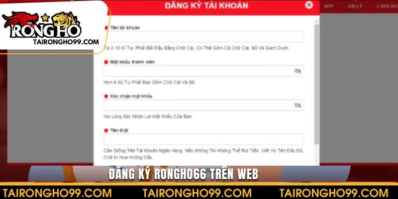 Đăng ký RONGHO66 trên web