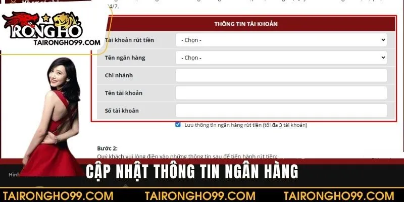 Điền thông tin ngân hàng để thực hiện rút tiền từ nhà cái RONGHO66