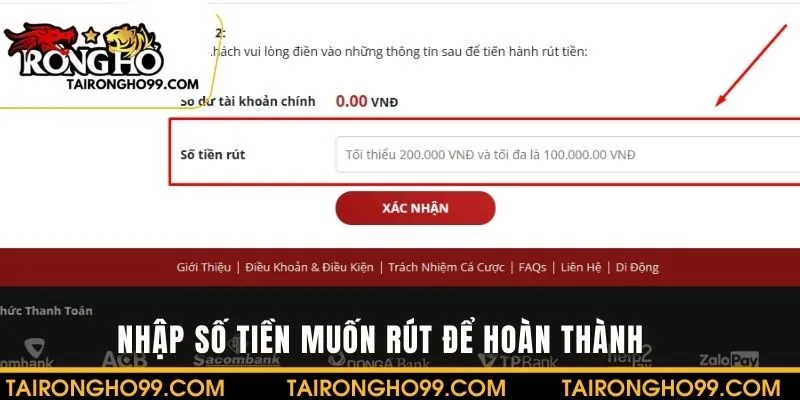 Hoàn thành lệnh rút tiền với hạn mức hợp lệ